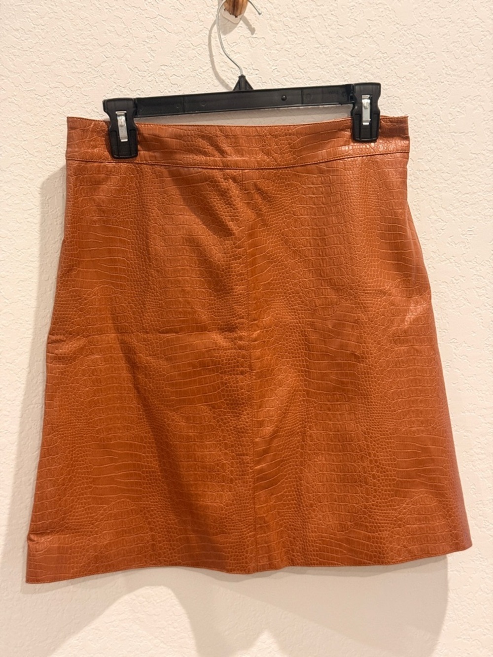 Chicwish Croc-Embossed A-Line Faux Leather Skirt in Cognac